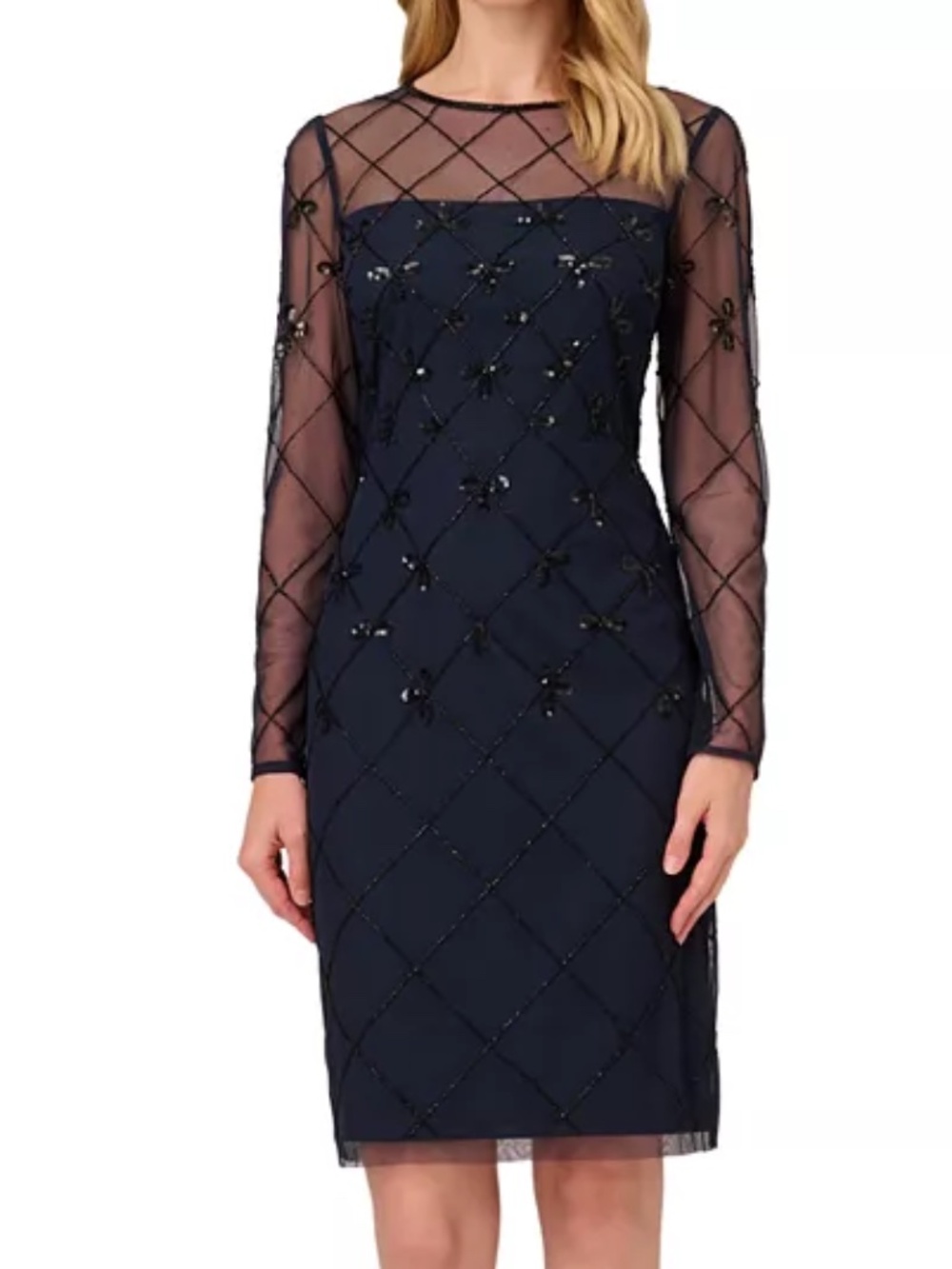 Adrianna Papell - Papell‎ Studio Embellished Illusion Long-Sleeve Dress